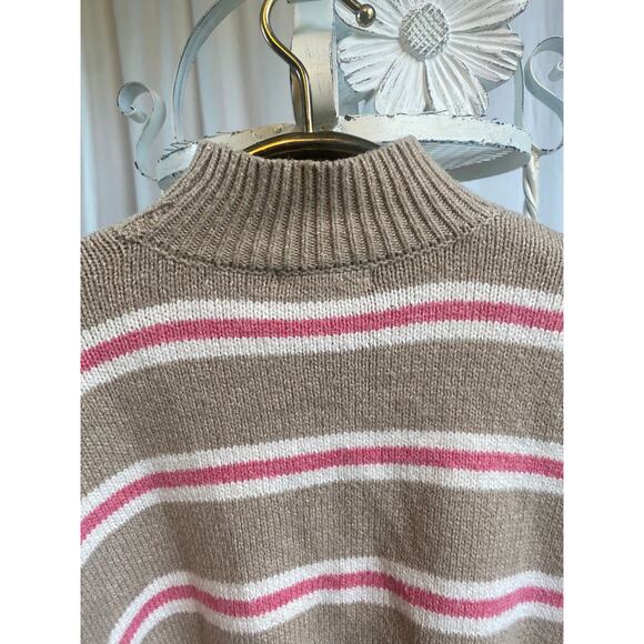 Forever 21 Sweater Cropped Knit Crewneck striped, pink white tan Size Small - Picture 7 of 8